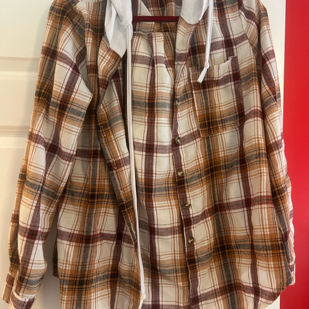Brown Plaid Button-Up Hoodie